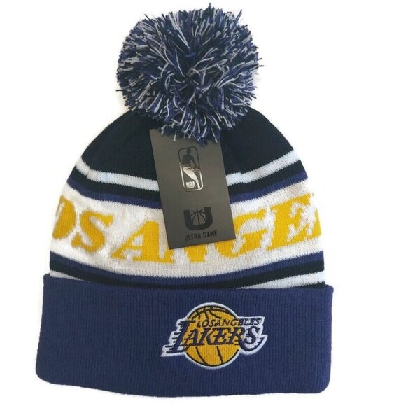 Ultra Game Los Angeles Lakers Cuffed Pom Beanie Winter Hat Cap Adult One Size - Picture 1 of 3
